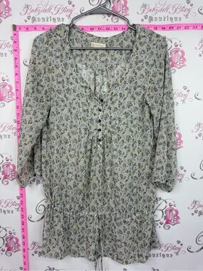NEVADA blouse Lightweight Floral V-Neck Peasant Blouse - Sage Floral